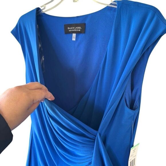 New Evan Picone Royal Blue Cocktail Cobalt Dress Wrap Ruched Flatter Ruffle Sz 8 - Picture 4 of 9